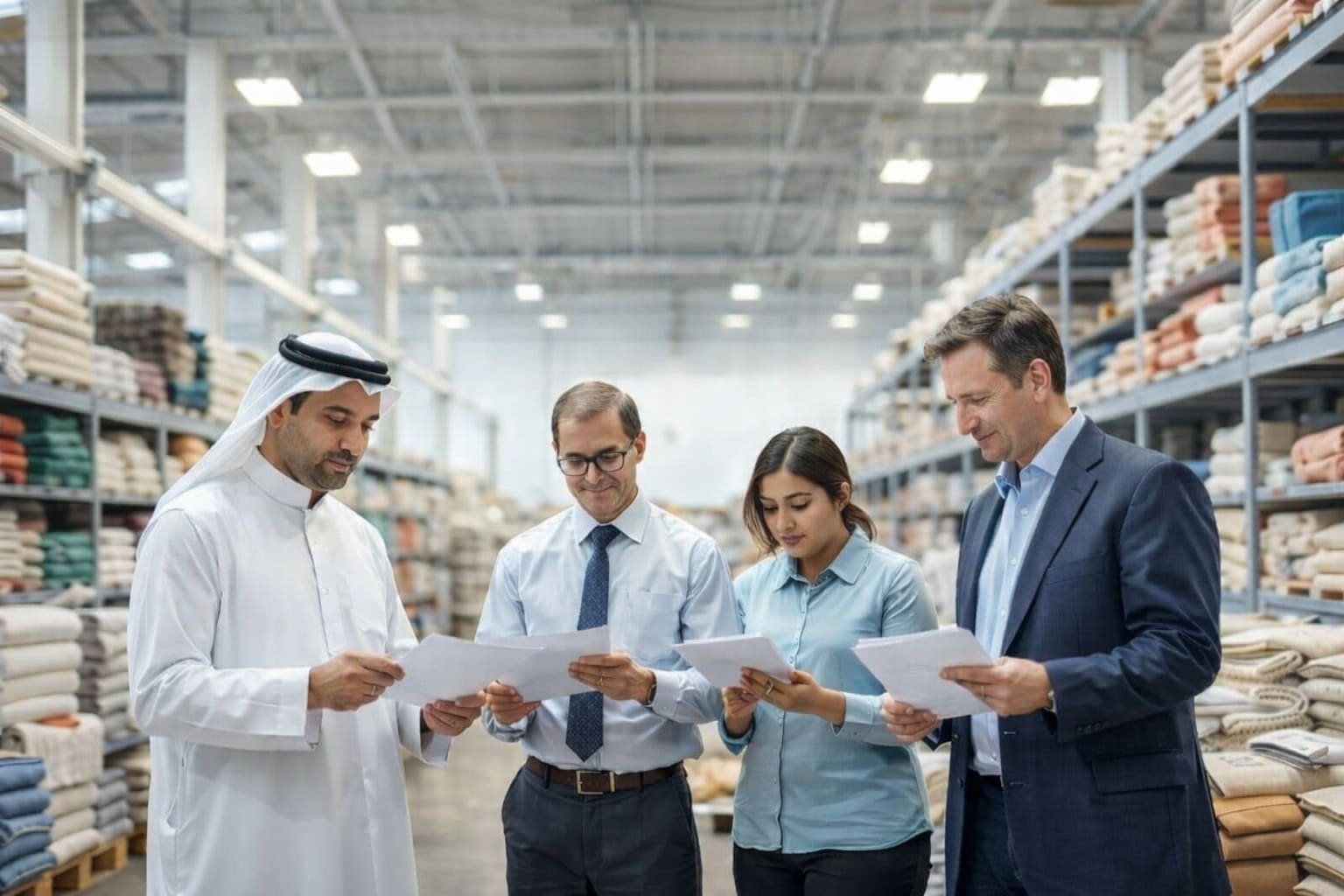 VIZKO team inspecting textile products